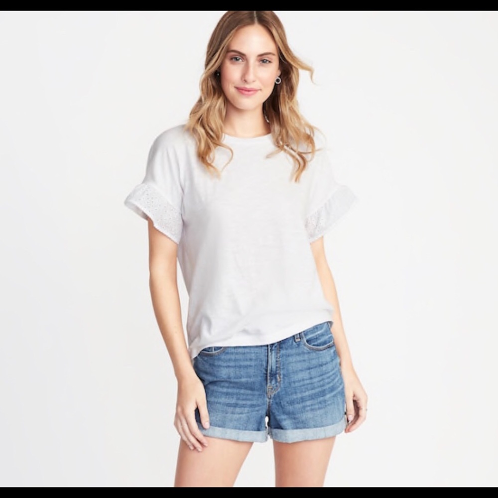 Old navy white eyelet-sleeve shirt.